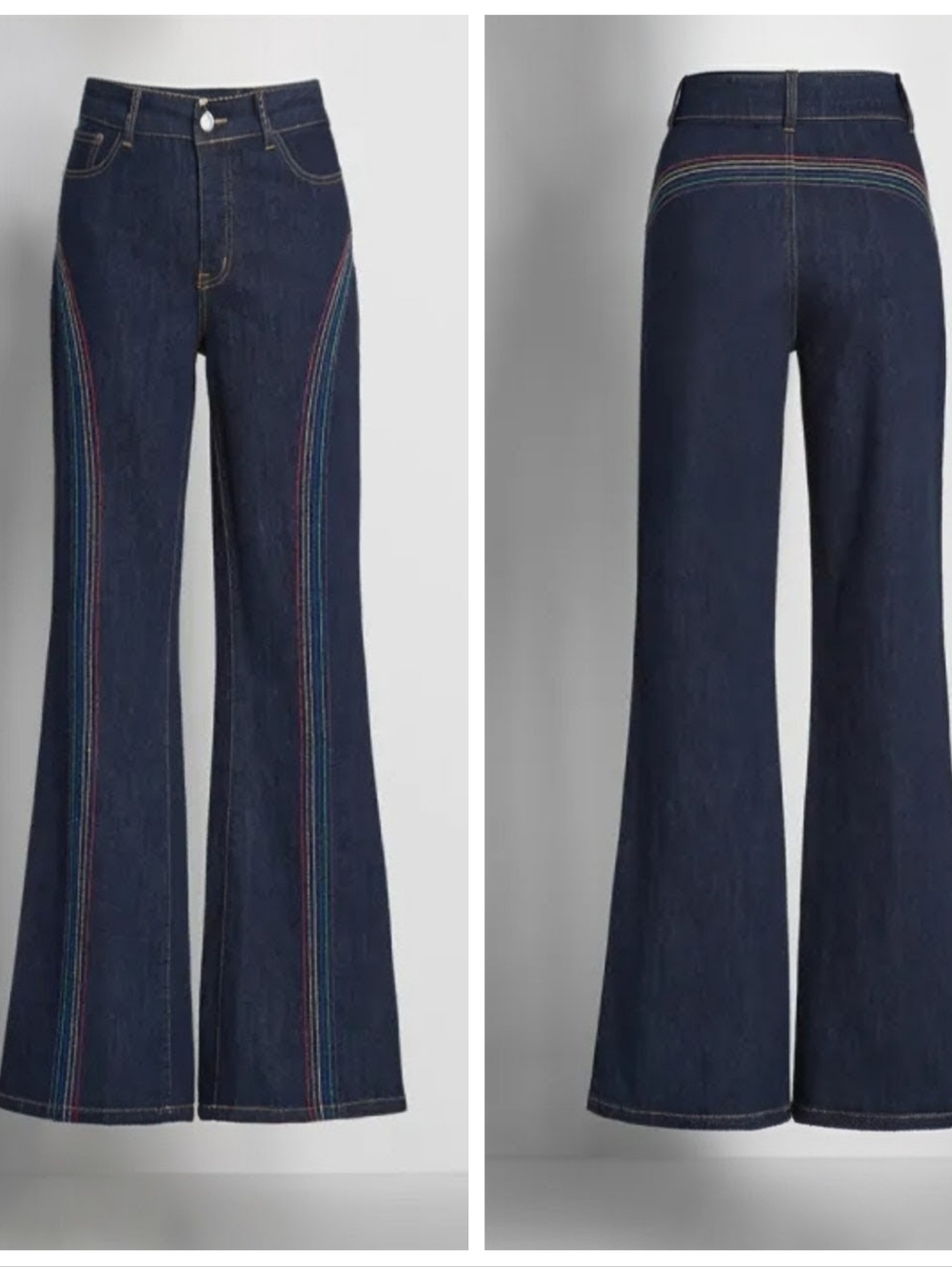 Modcloth Twice The Rainbow Twice The Fun Flare Jeans Women's 16W 70s Retro Boho